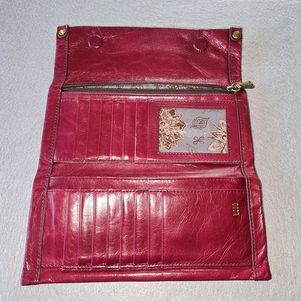 HOBO Leather Fold-Over Clutch in Deep Wine - Picture 4 of 12